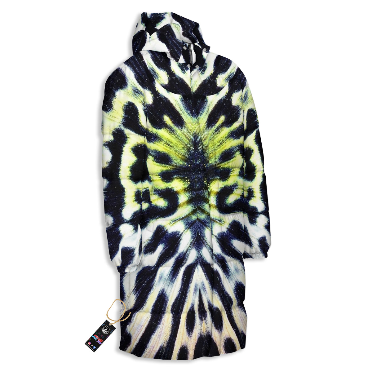 Butterfly Wing Skin Black White And Green Print Long Down Jacket
