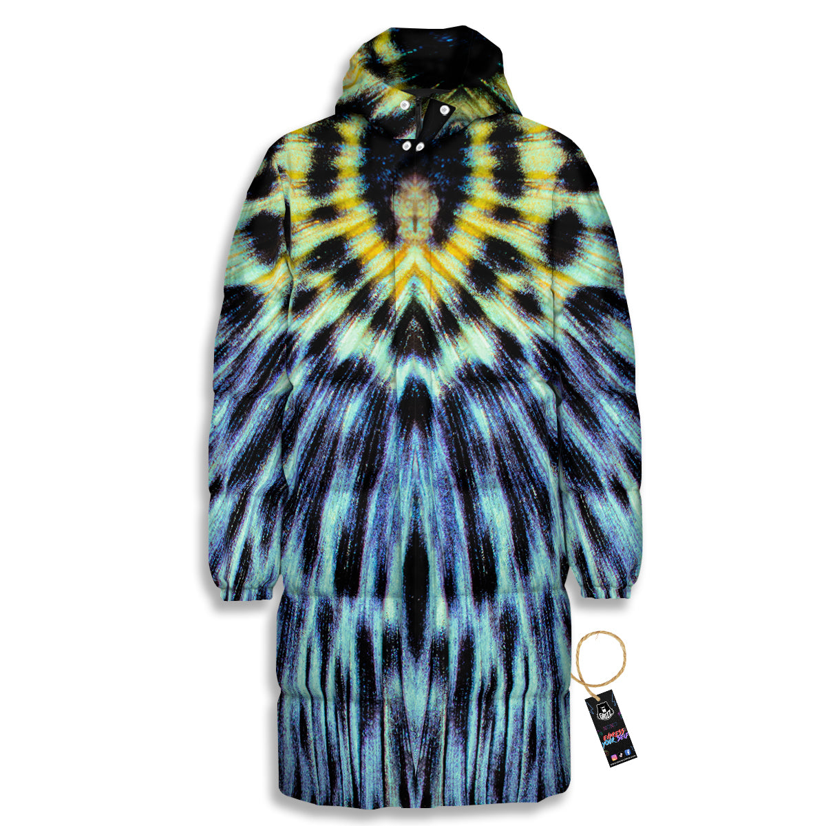 Butterfly Wing Skin Blue Print Long Down Jacket