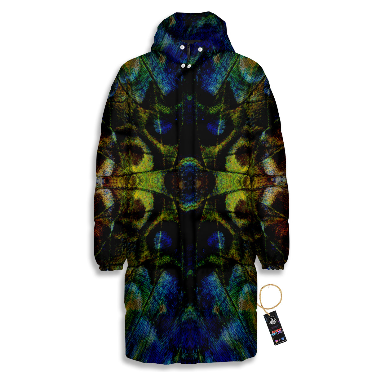 Butterfly Wing Skin Dark Print Long Down Jacket