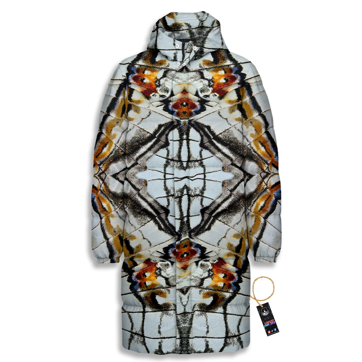 Butterfly Wing Skin Grey Print Long Down Jacket