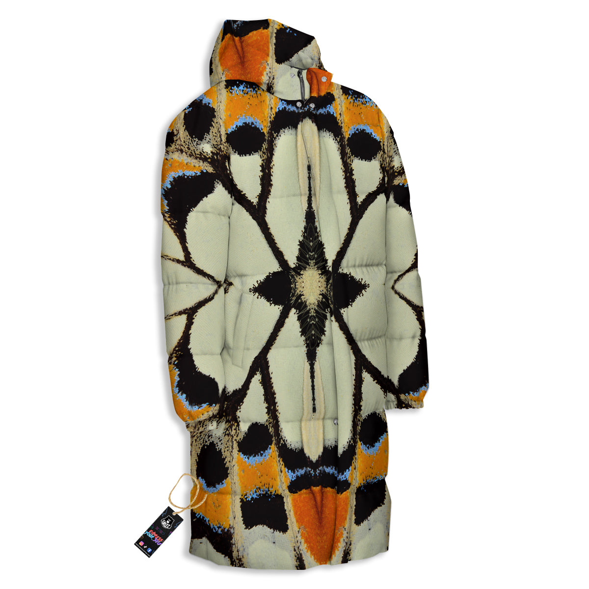 Butterfly Wing Skin White Orange Print Long Down Jacket