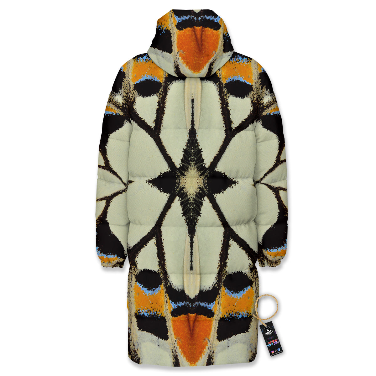 Butterfly Wing Skin White Orange Print Long Down Jacket