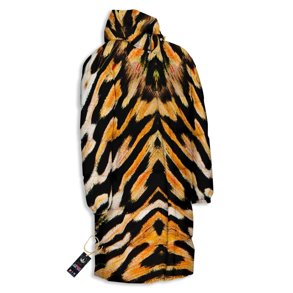 Butterfly Wing Skin White Orange Tiger Print Long Down Jacket