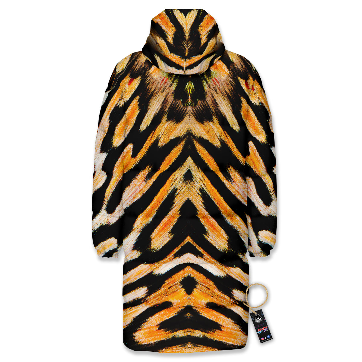 Butterfly Wing Skin White Orange Tiger Print Long Down Jacket