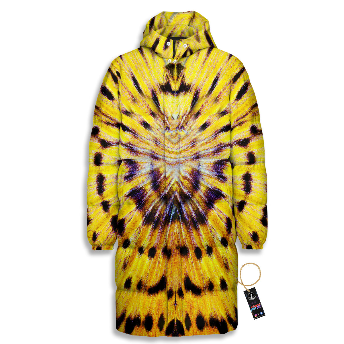 Butterfly Wing Skin Yellow Print Long Down Jacket