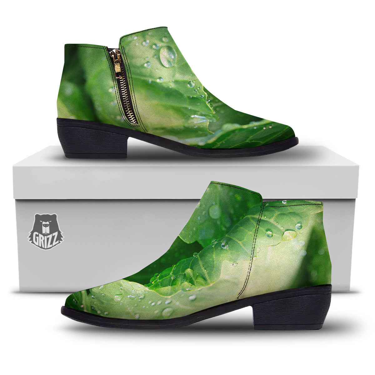 Cabbage Fresh Leaf Print Ankle Boots-grizzshop