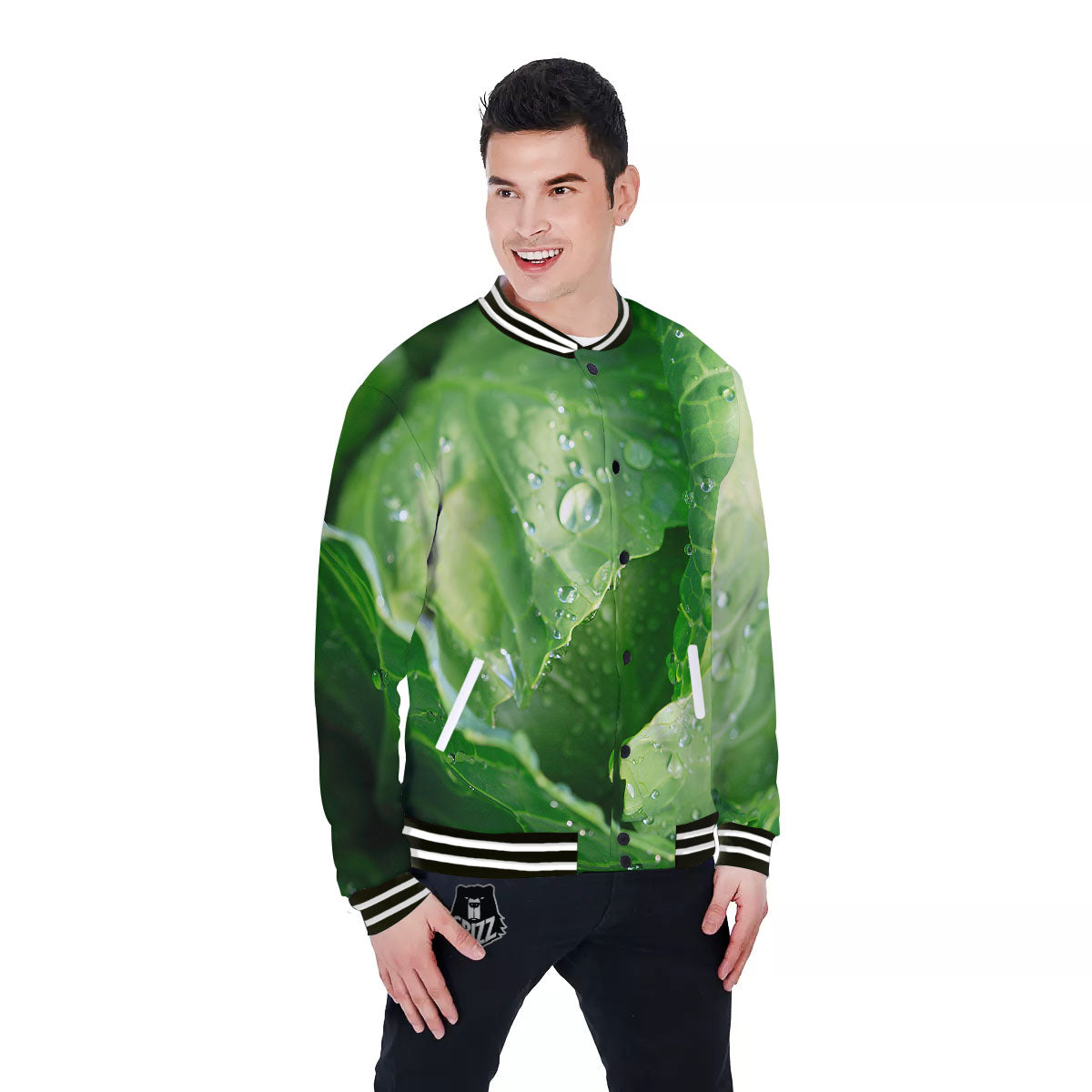 Cabbage Fresh Leaf Print Baseball Jacket-grizzshop