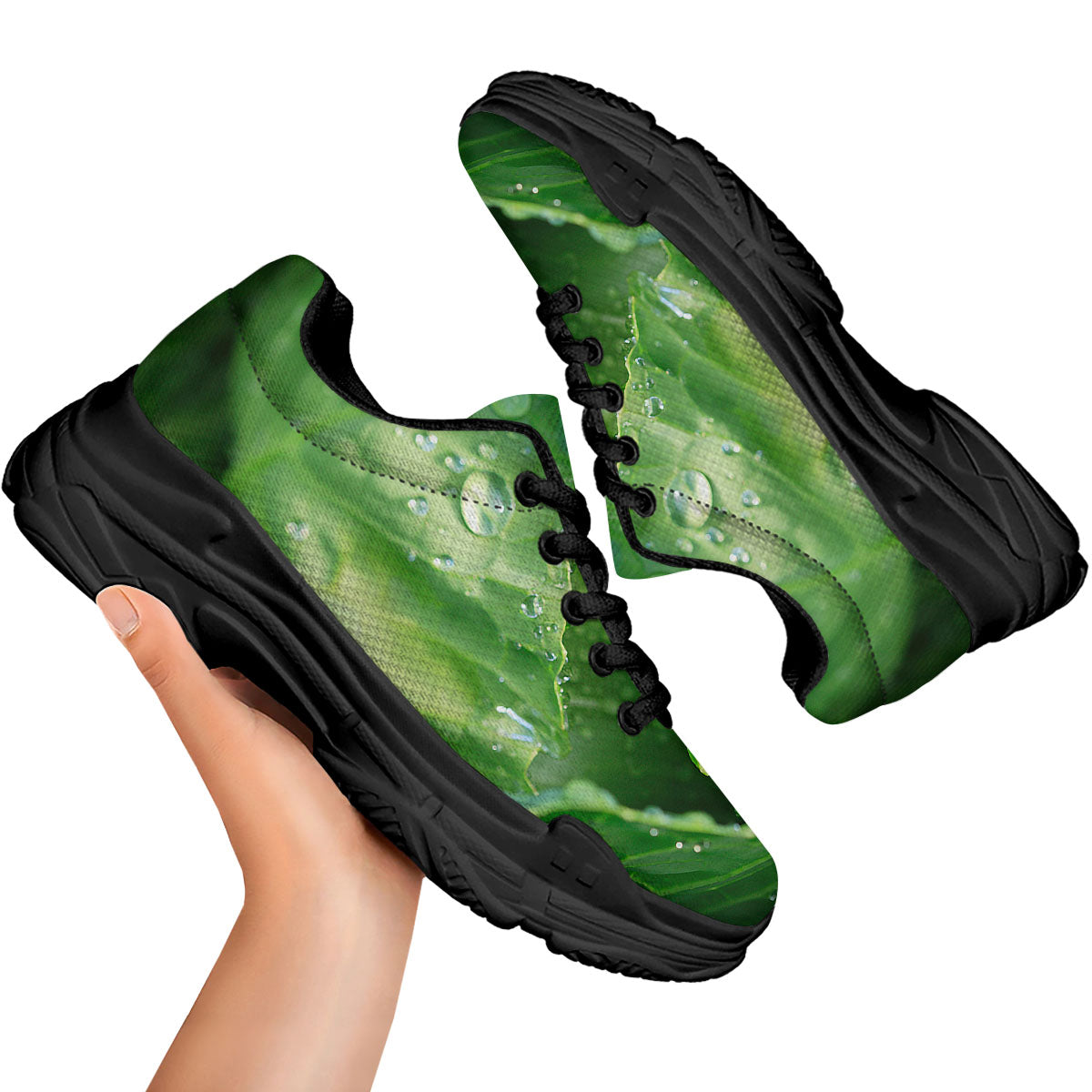 Cabbage Fresh Leaf Print Black Chunky Shoes-grizzshop