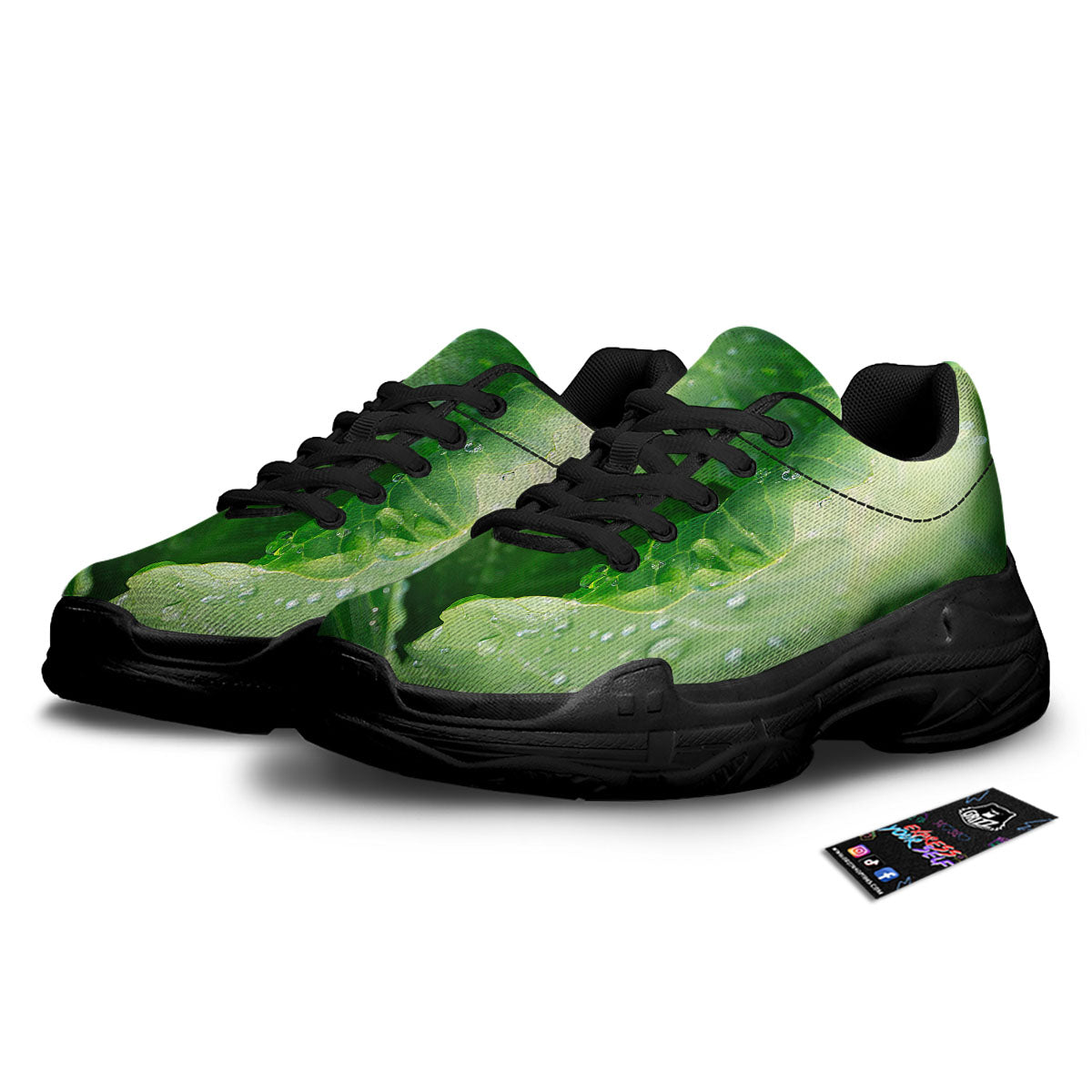 Cabbage Fresh Leaf Print Black Chunky Shoes-grizzshop