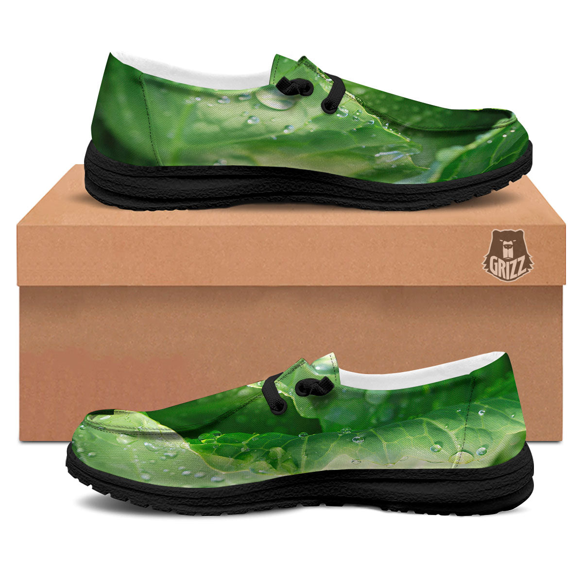 Cabbage Fresh Leaf Print Black Loafers-grizzshop