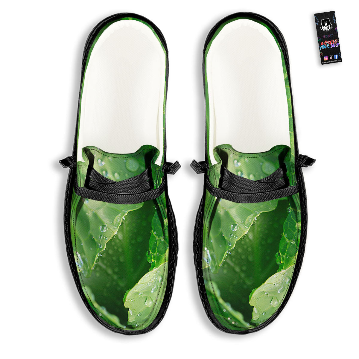 Cabbage Fresh Leaf Print Black Loafers-grizzshop