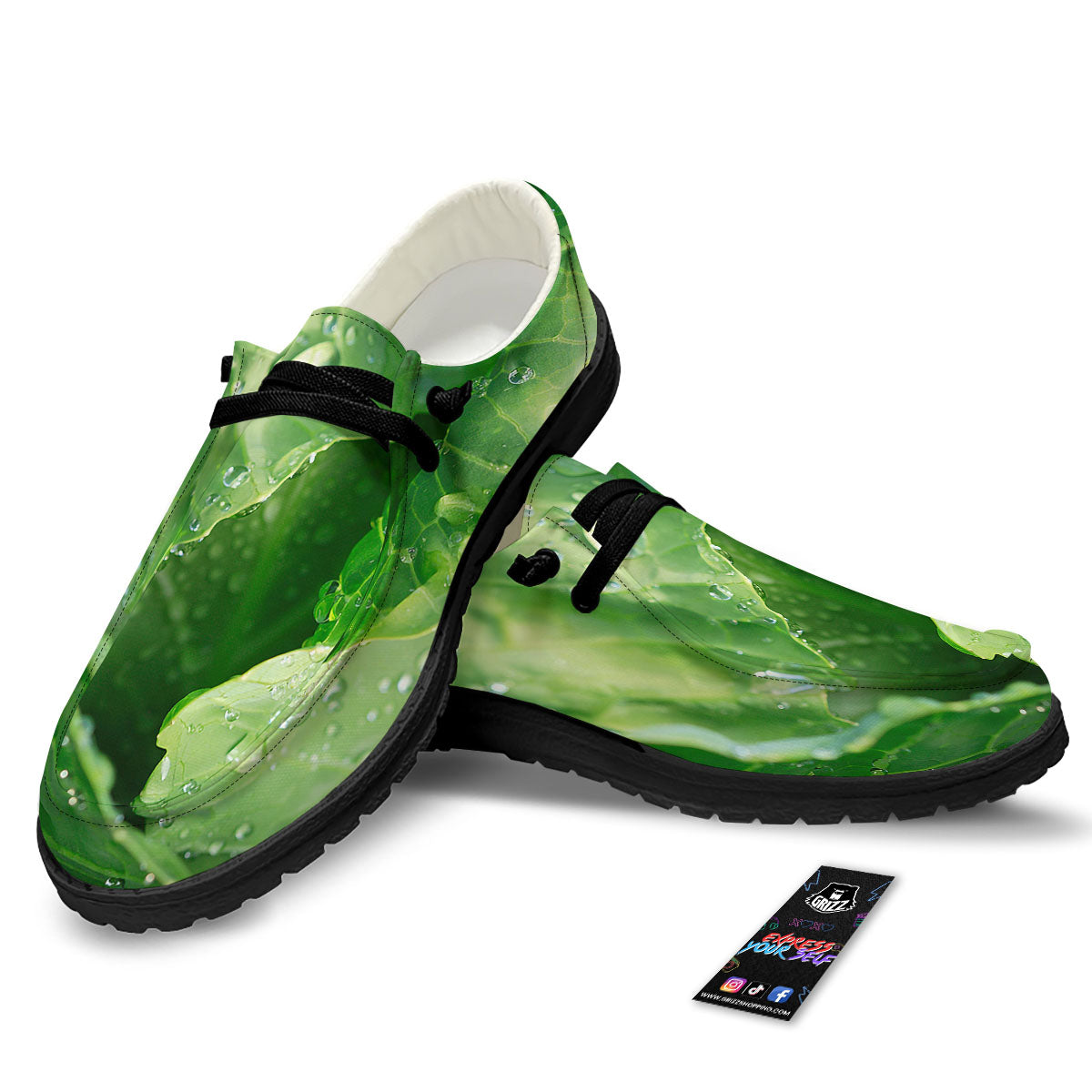 Cabbage Fresh Leaf Print Black Loafers-grizzshop