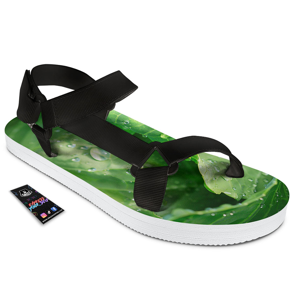 Cabbage Fresh Leaf Print Black Open Toe Sandals-grizzshop