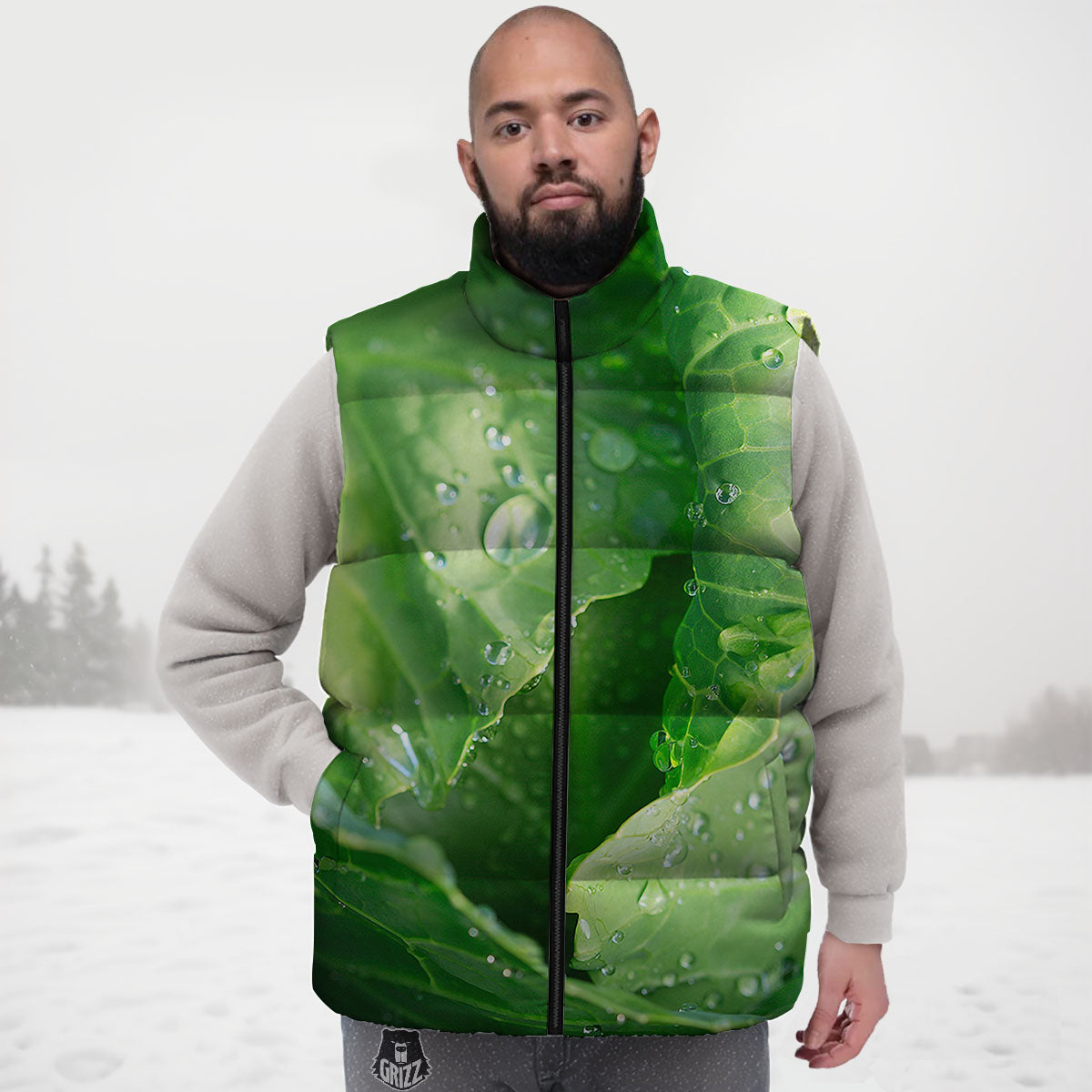 Cabbage Fresh Leaf Print Down Vest