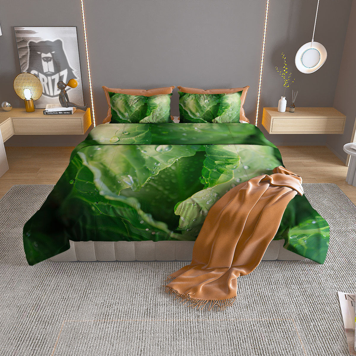 Cabbage Fresh Leaf Print Duvet Cover Bedding Set