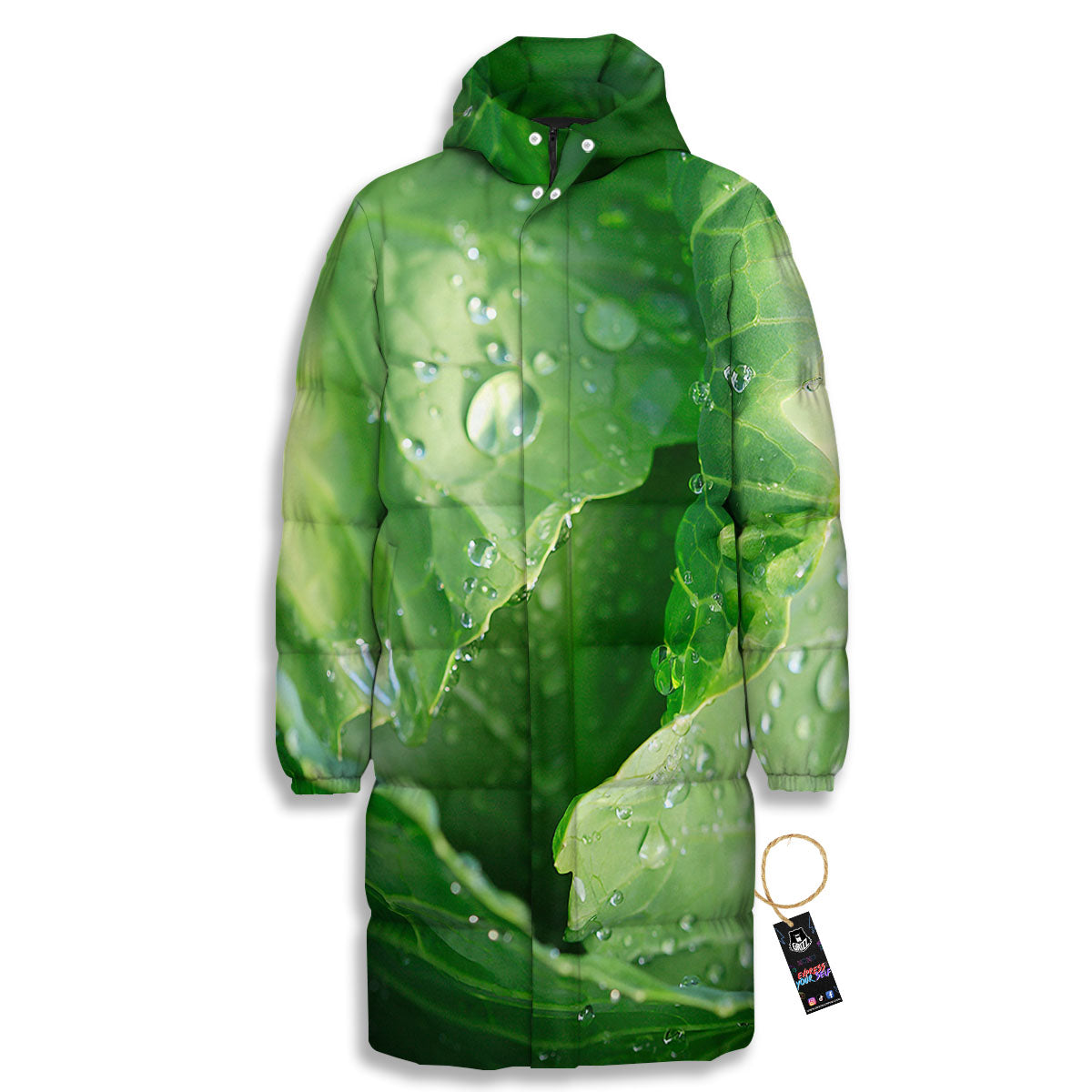 Cabbage Fresh Leaf Print Long Down Jacket-grizzshop
