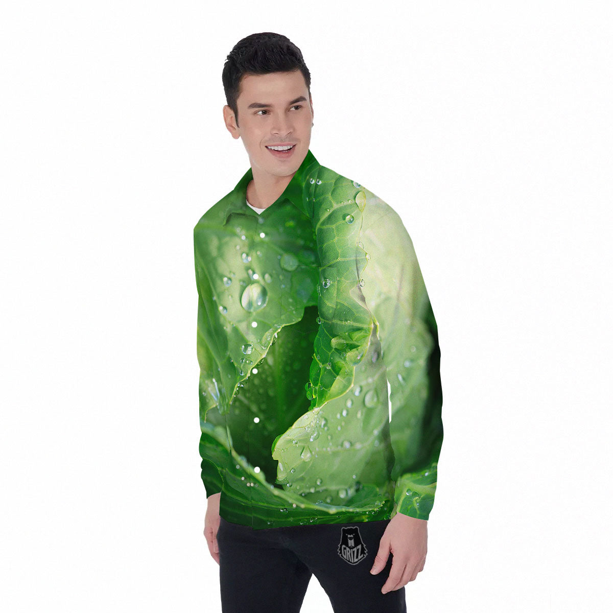 Cabbage Fresh Leaf Print Men's Long Sleeve Shirts-grizzshop