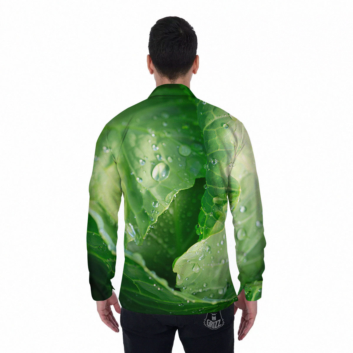 Cabbage Fresh Leaf Print Men's Long Sleeve Shirts-grizzshop