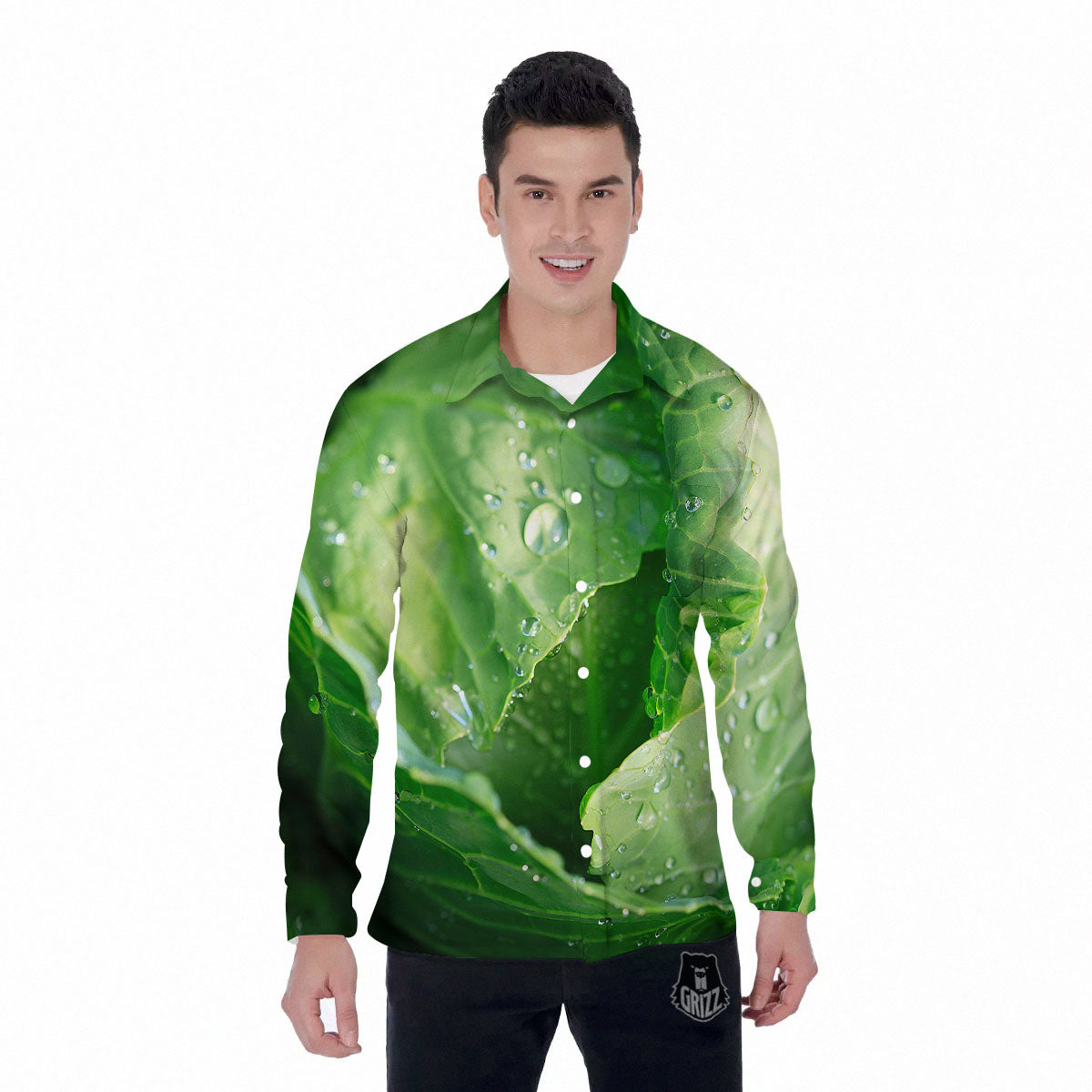 Cabbage Fresh Leaf Print Men's Long Sleeve Shirts-grizzshop