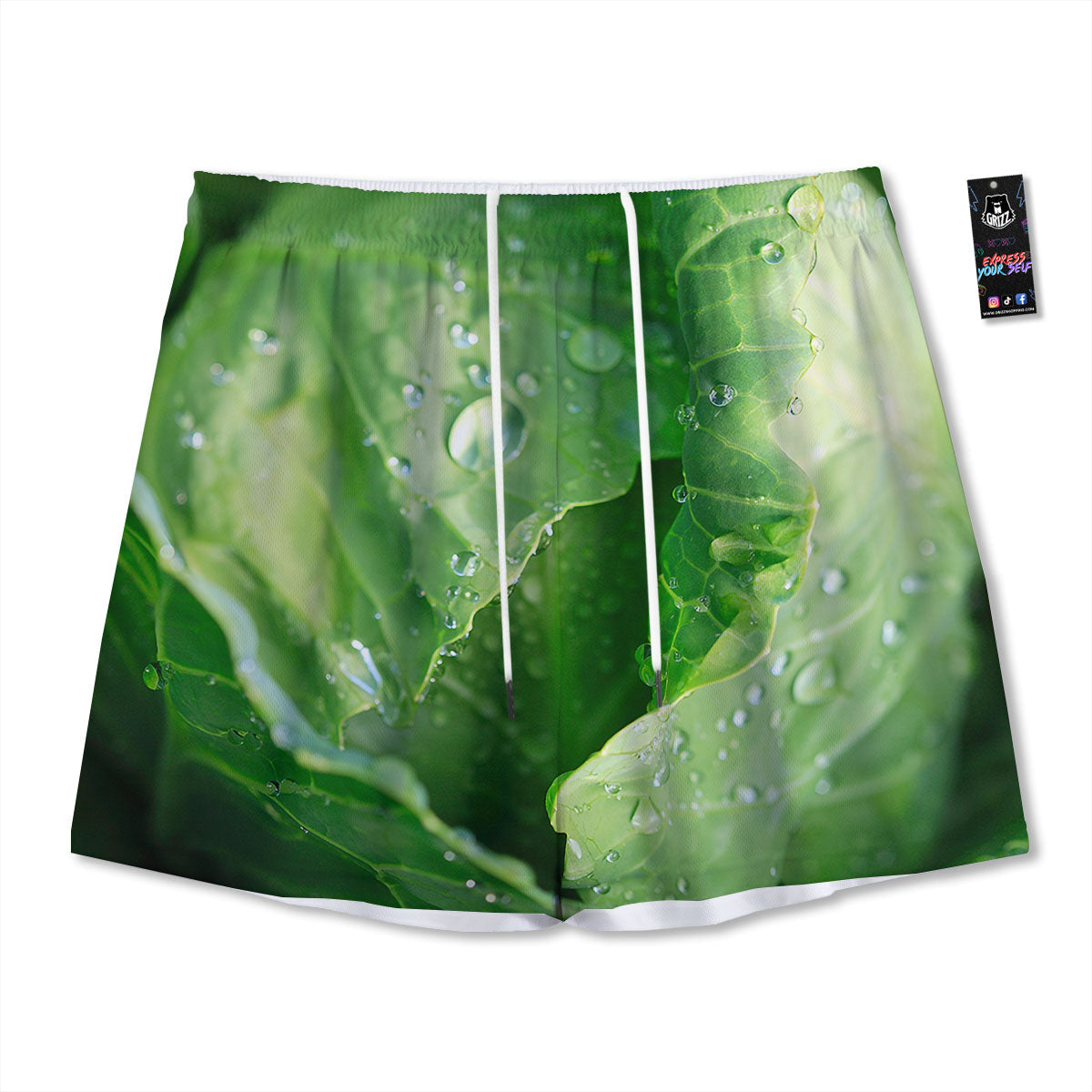 Cabbage Fresh Leaf Print Mesh Shorts