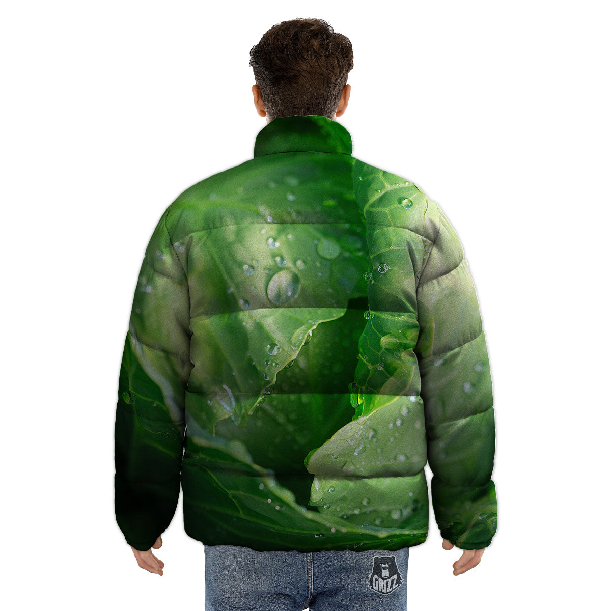 Cabbage Fresh Leaf Print Puffer Jacket-grizzshop