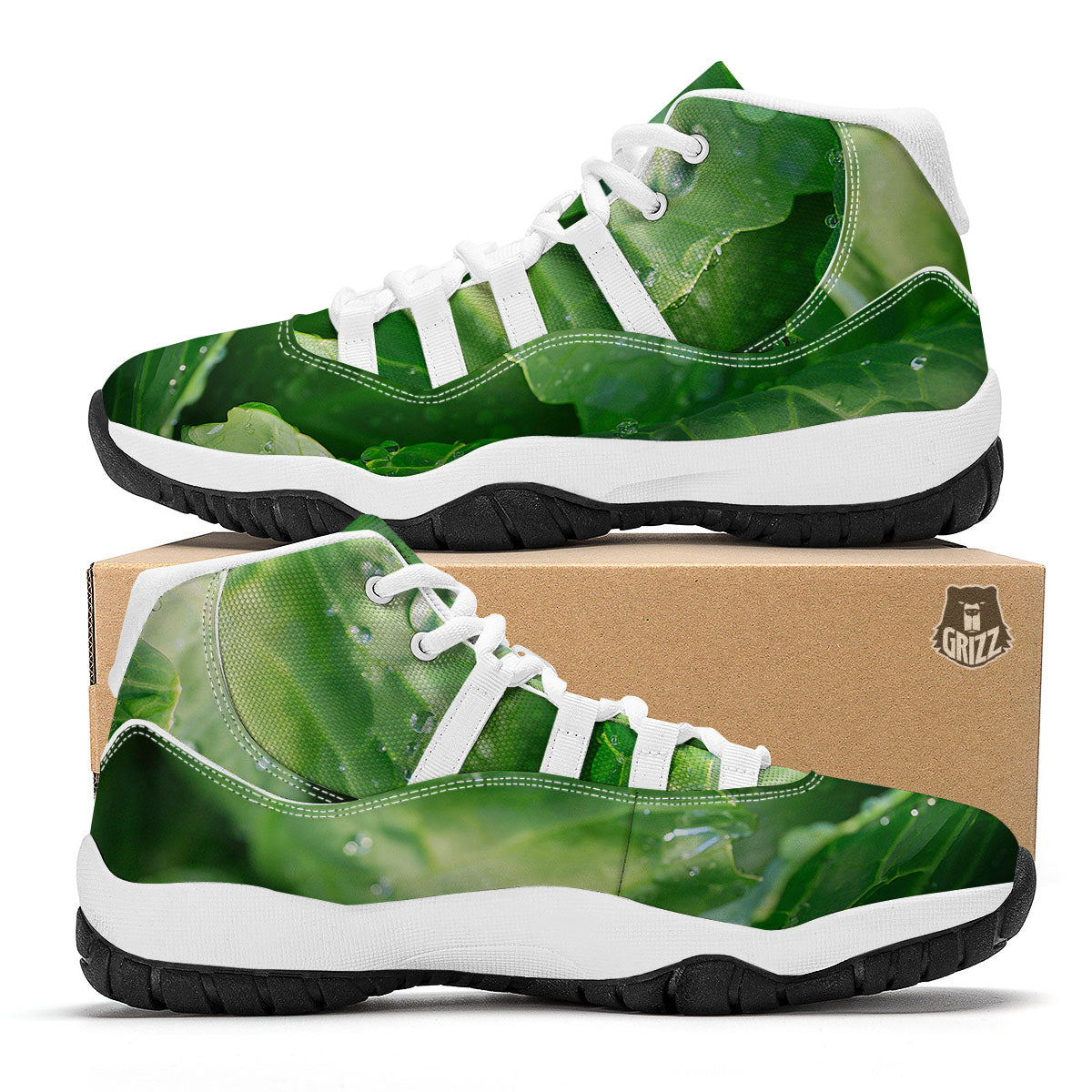 Cabbage Fresh Leaf Print White Bball Shoes-grizzshop