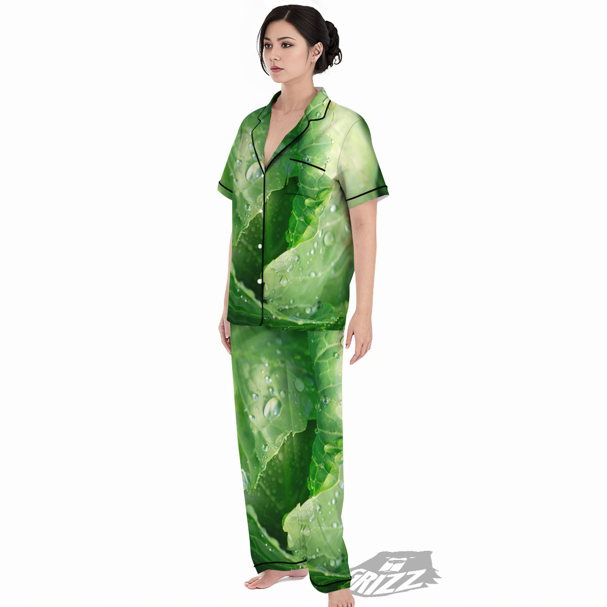 Cabbage Fresh Leaf Print Women's Pajamas Set-grizzshop