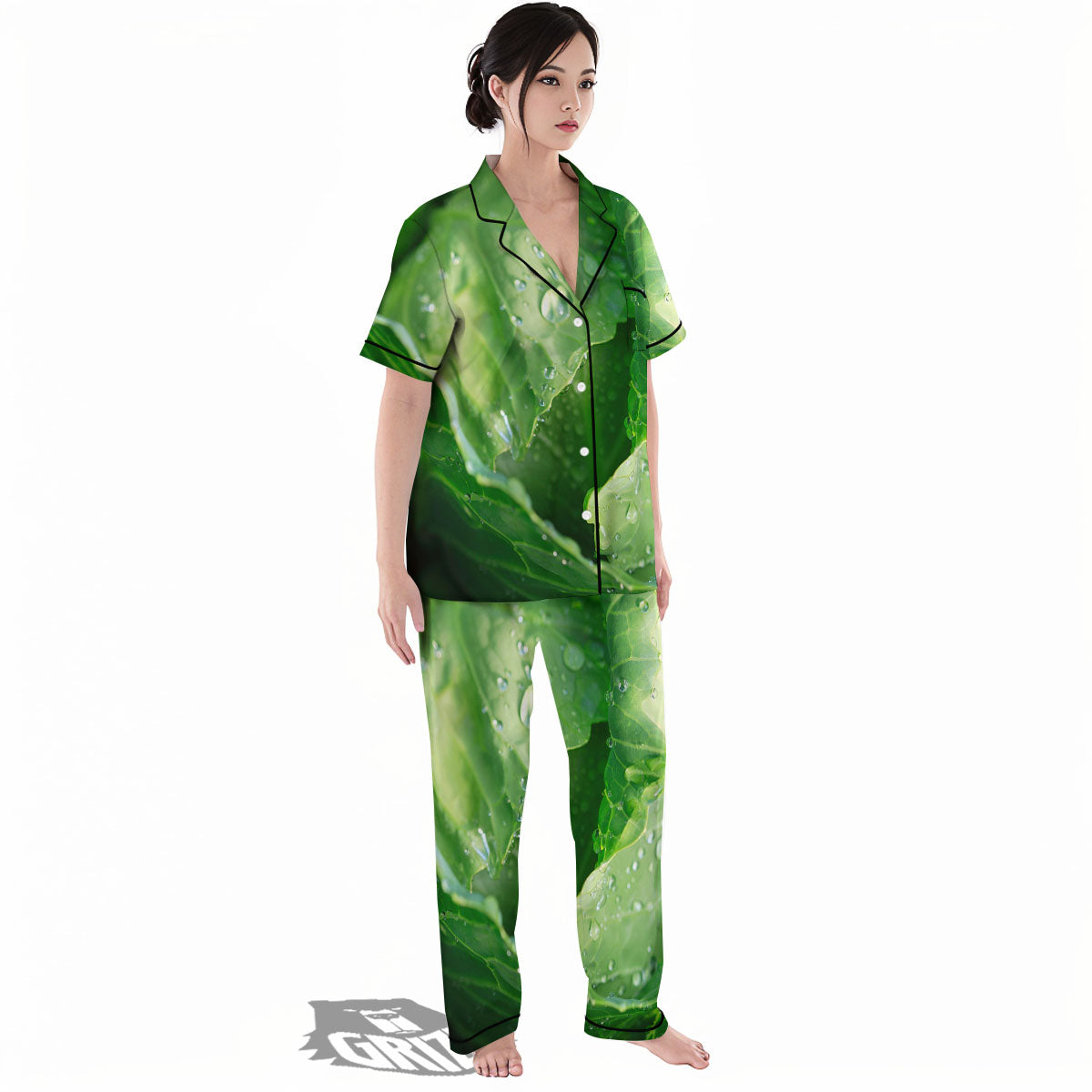 Cabbage Fresh Leaf Print Women's Pajamas Set-grizzshop