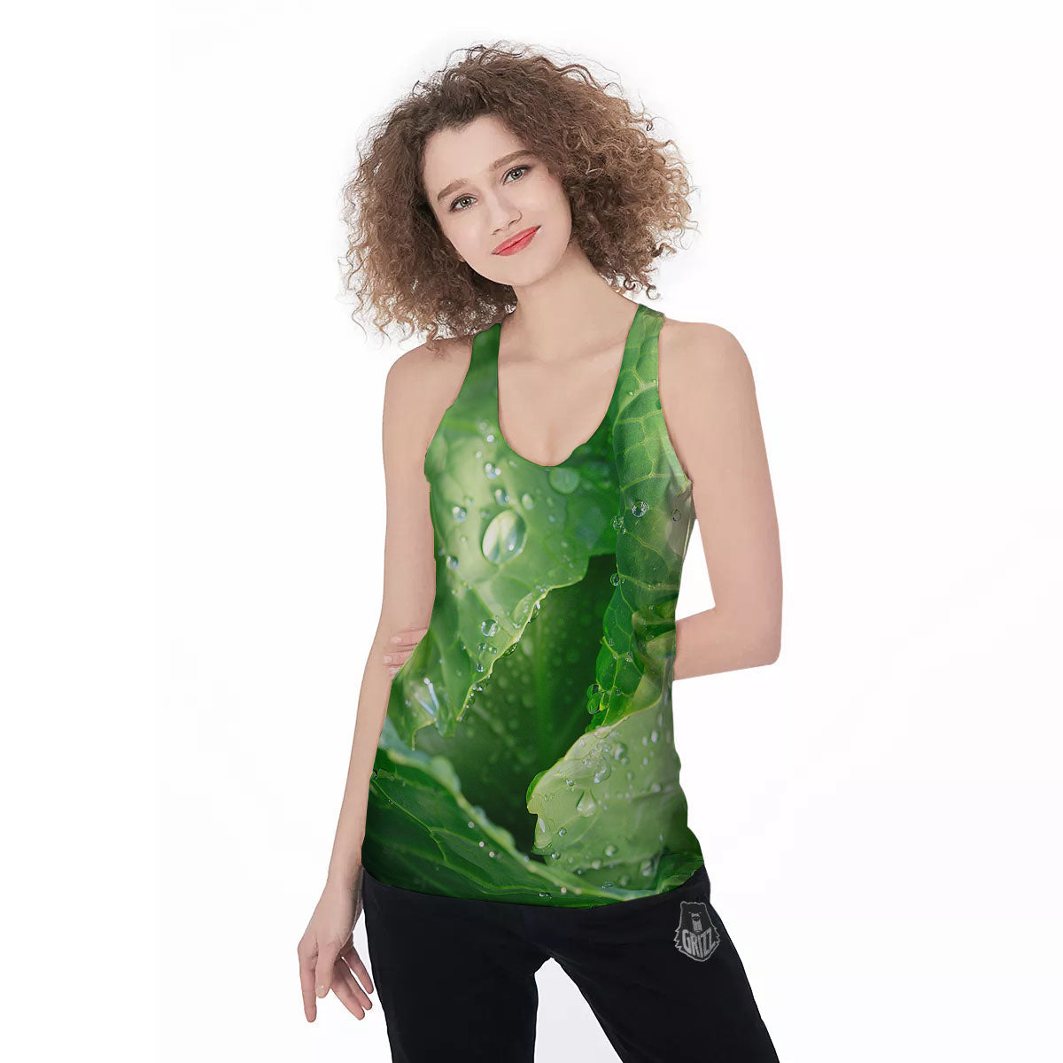 Cabbage Fresh Leaf Print Women's Racerback Tank Top-grizzshop