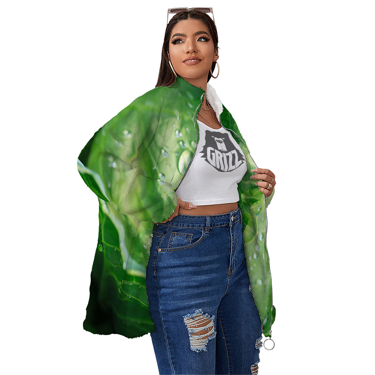 Cabbage Fresh Leaf Print Women's Sherpa Jacket-grizzshop
