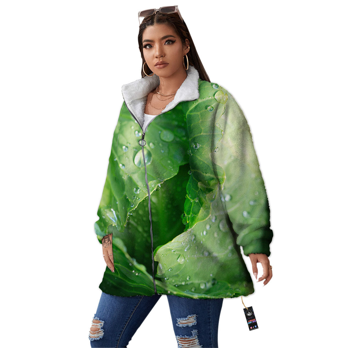 Cabbage Fresh Leaf Print Women's Sherpa Jacket-grizzshop