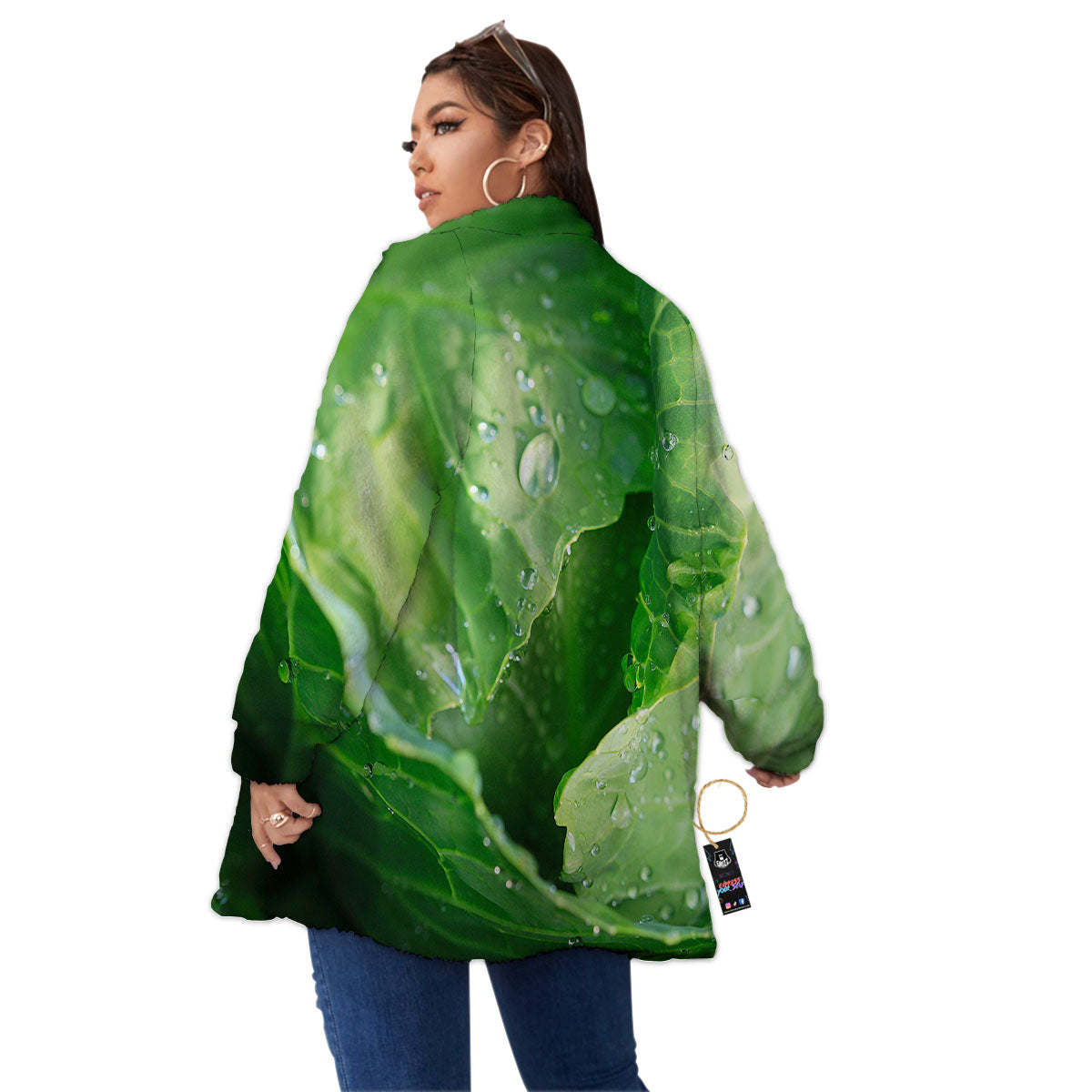 Cabbage Fresh Leaf Print Women's Sherpa Jacket-grizzshop