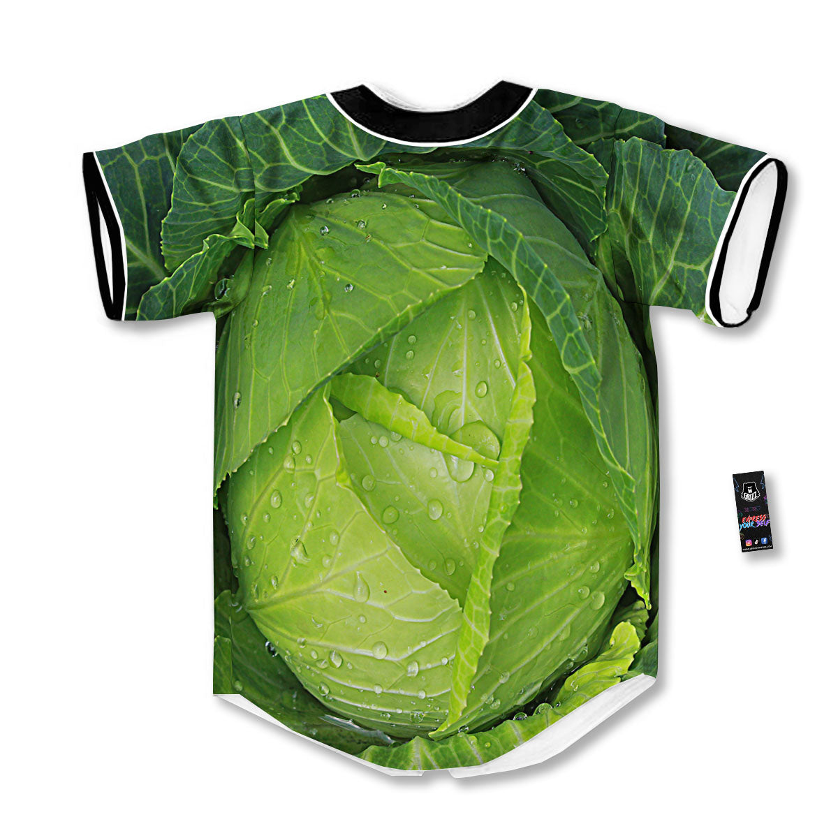 Cabbage Green Print Baseball Jersey-grizzshop