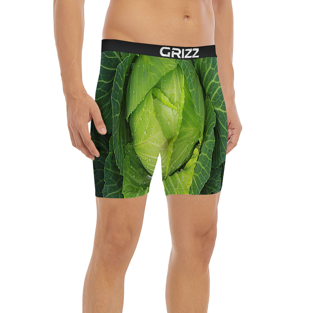 Cabbage Green Print Boxer Briefs-grizzshop