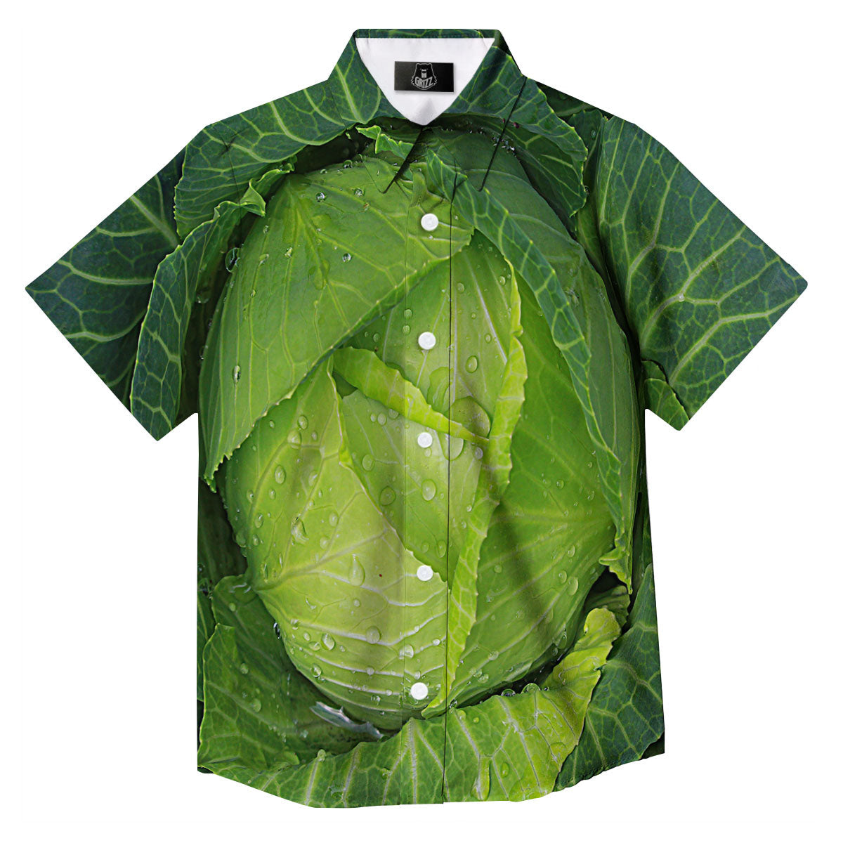 Cabbage Green Print Button Up Shirt-grizzshop