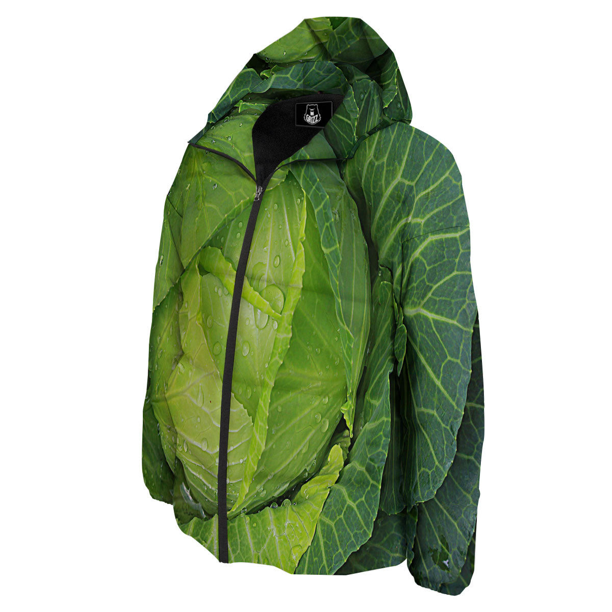 Cabbage Green Print Down Jacket-grizzshop