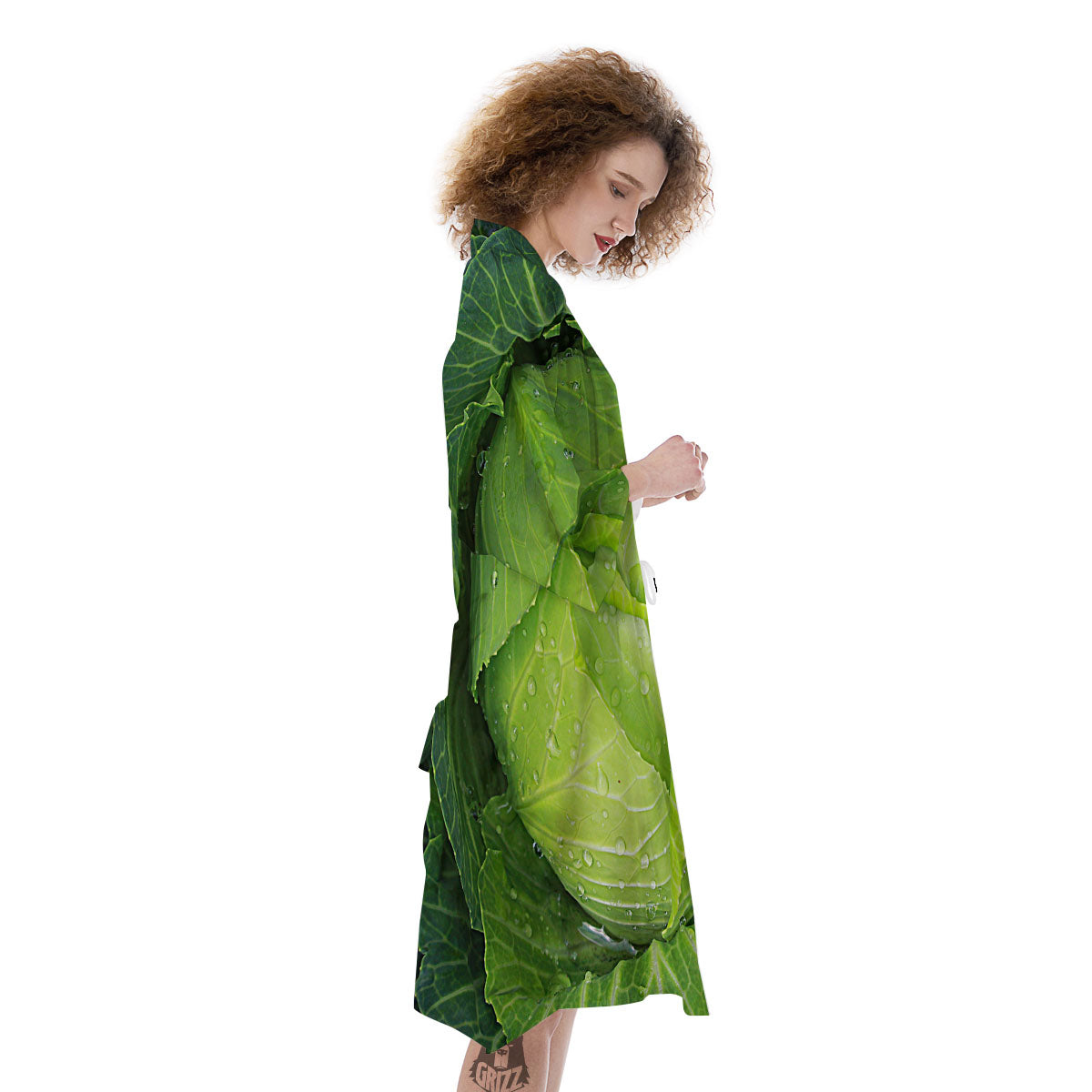 Cabbage Green Print Kimono-grizzshop