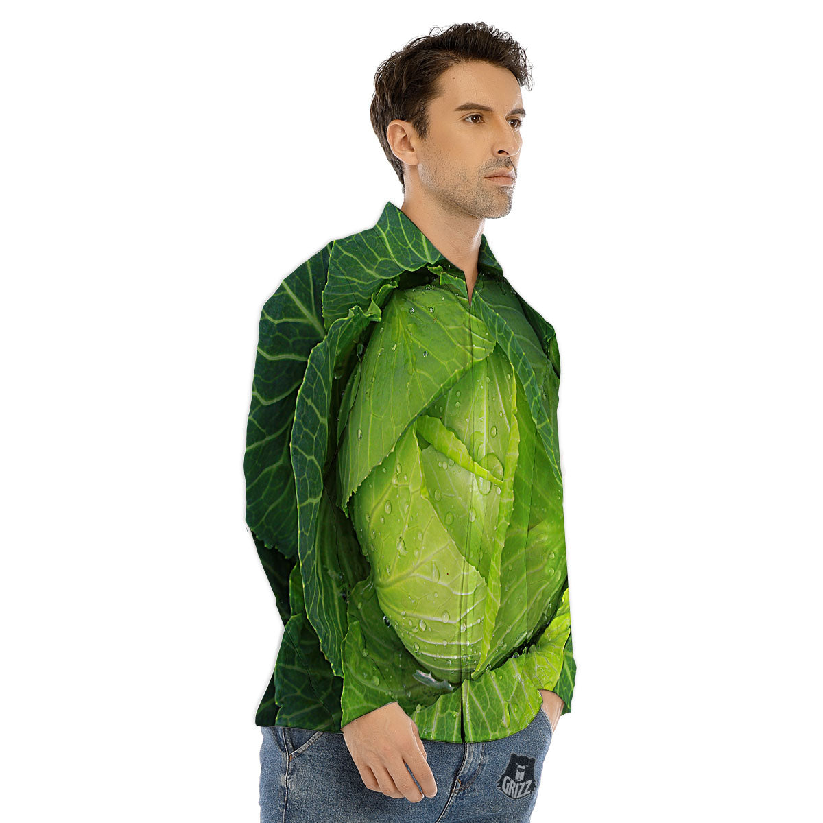Cabbage Green Print Men's Dress Shirts-grizzshop