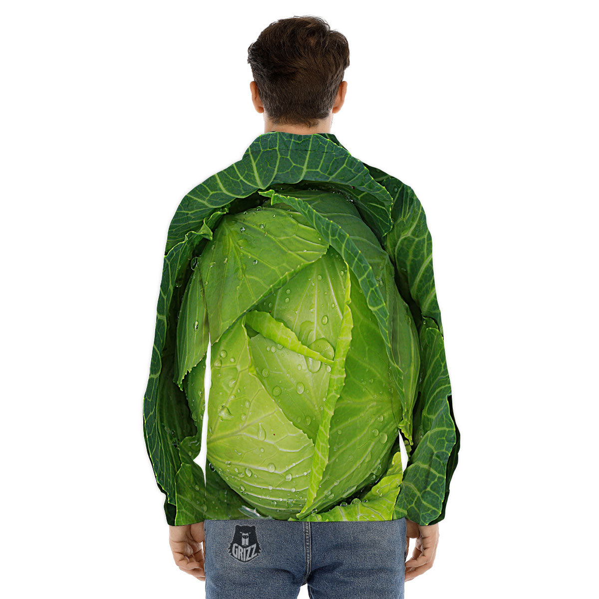 Cabbage Green Print Men's Dress Shirts-grizzshop