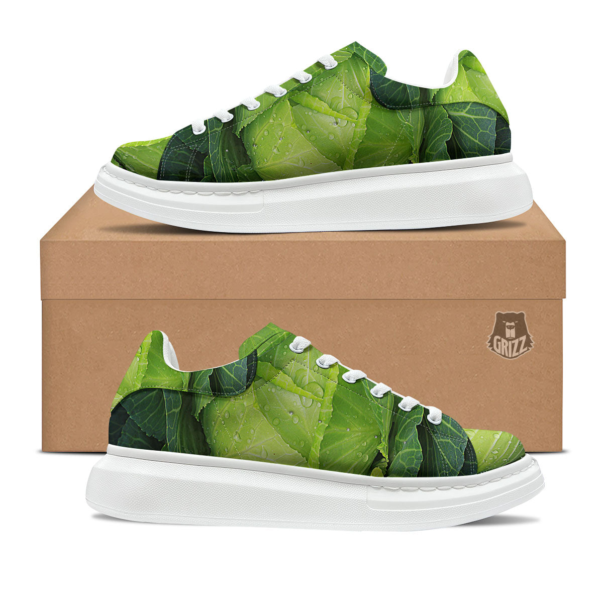 Cabbage Green Print Platform Shoes-grizzshop