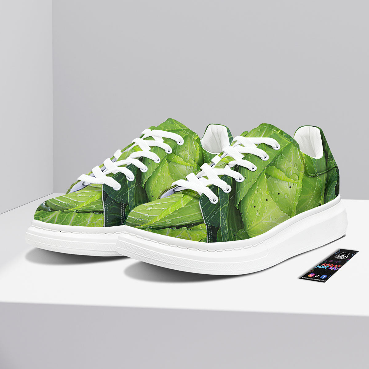 Cabbage Green Print Platform Shoes-grizzshop