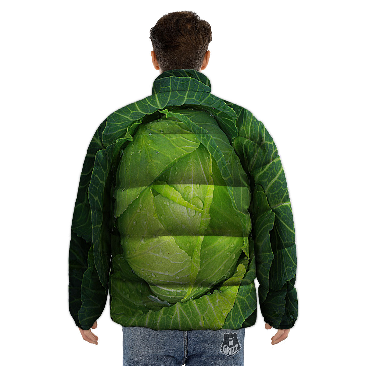 Cabbage Green Print Puffer Jacket-grizzshop