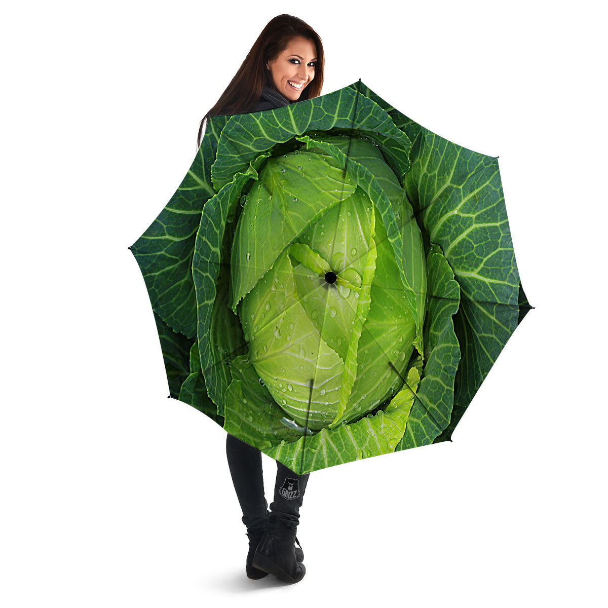 Cabbage Green Print Umbrella-grizzshop