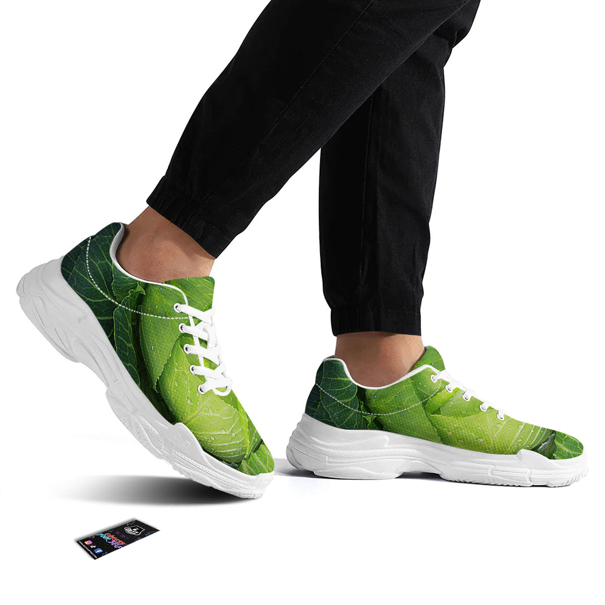 Cabbage Green Print White Chunky Shoes-grizzshop