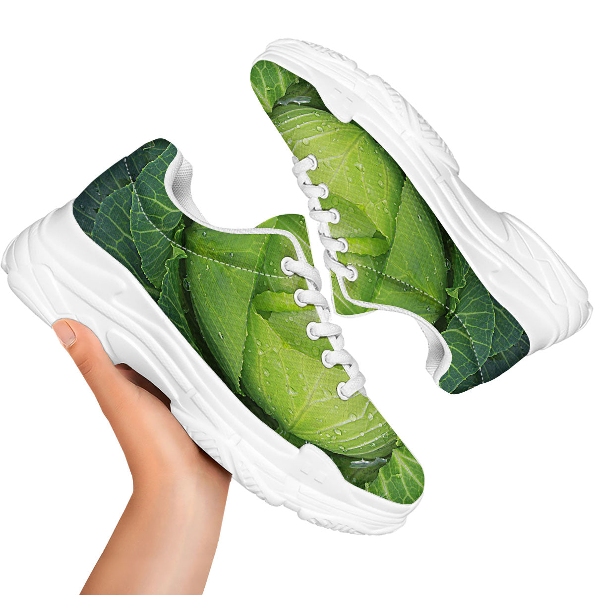 Cabbage Green Print White Chunky Shoes-grizzshop