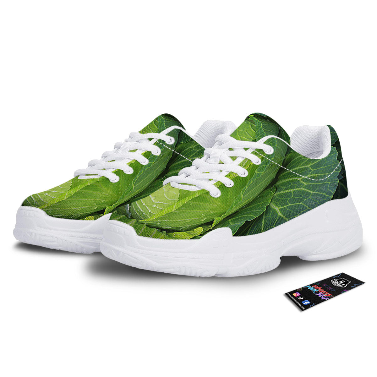 Cabbage Green Print White Chunky Shoes-grizzshop