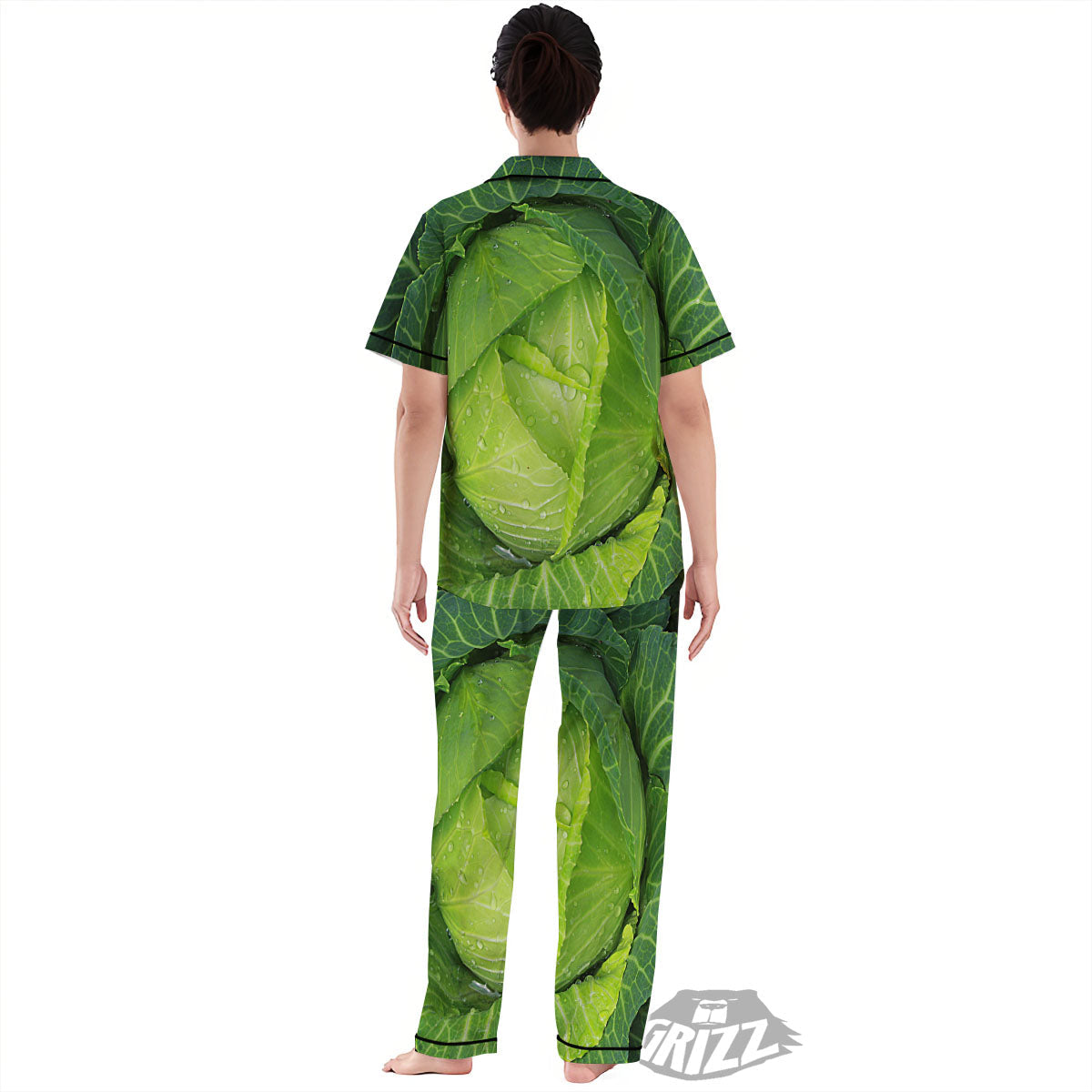 Cabbage Green Print Women's Pajamas Set-grizzshop