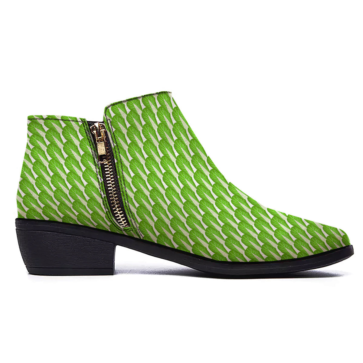 Cabbage Leaf Chinese Print Ankle Boots-grizzshop