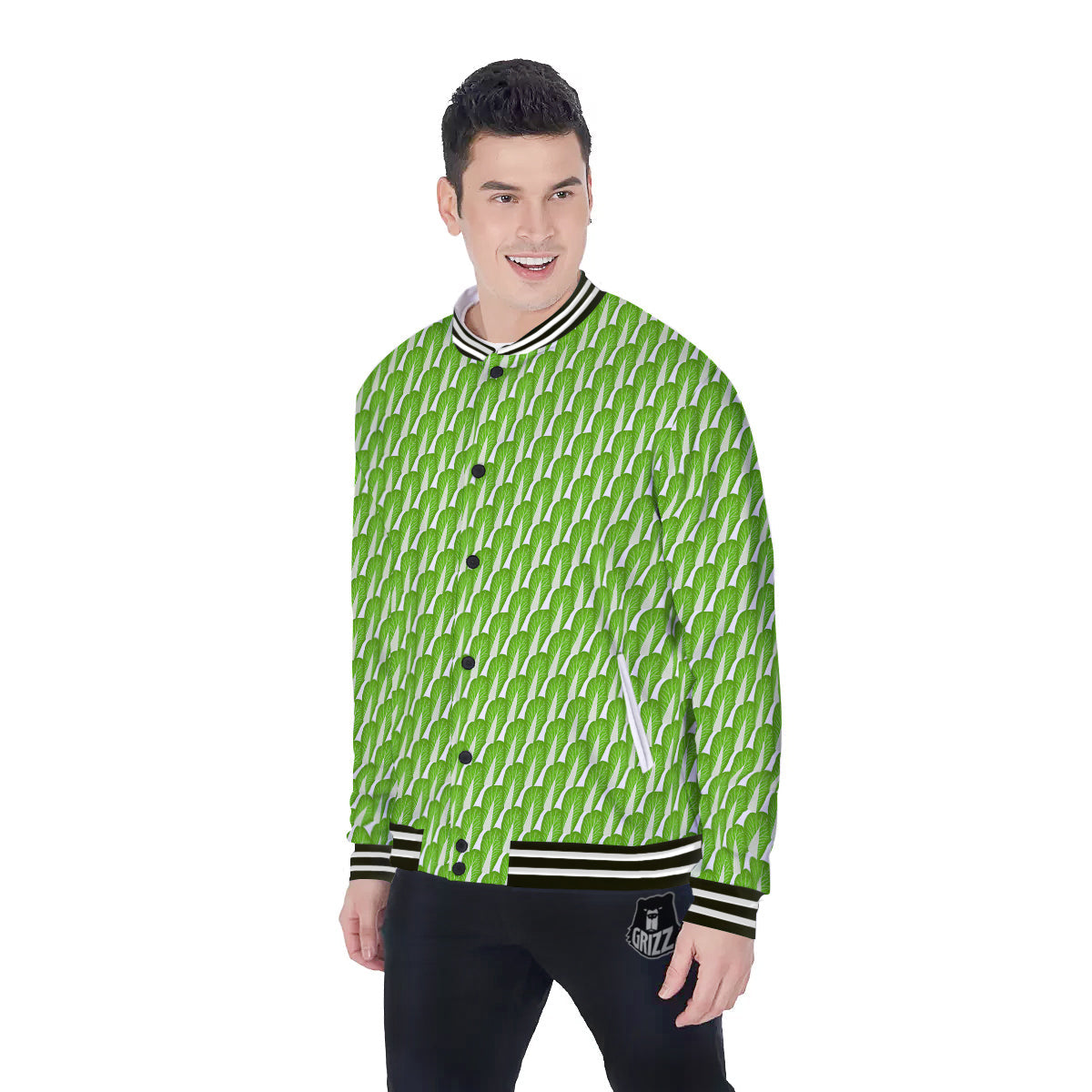Cabbage Leaf Chinese Print Baseball Jacket-grizzshop