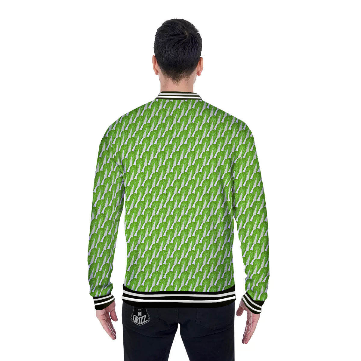 Cabbage Leaf Chinese Print Baseball Jacket-grizzshop
